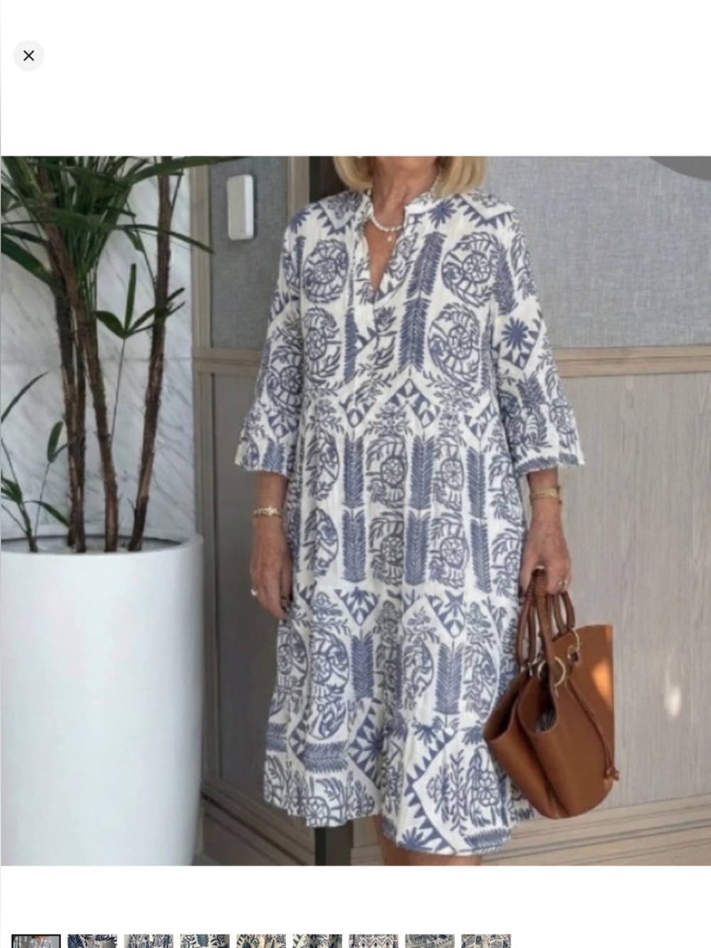 Blue and White Printed Midi Dress